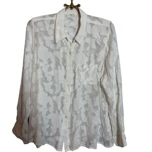 EN CRÈME White Floral Burnout‎ Sheer Long Sleeve Button Up Shirt Women's Size L